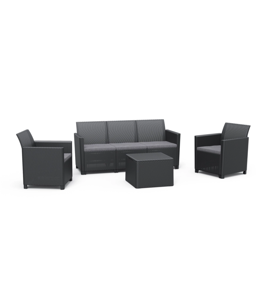 Set da giardino "claire lounge" con 2 poltrone, un divano a 3 posti e tavolo, colore grafite - keter